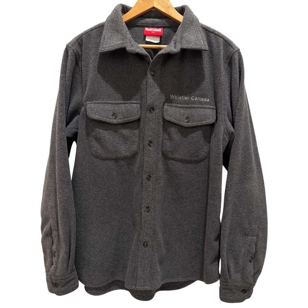 Northern Whistler Canada Fleece Button Up Shirt Mens Medium Gray‎ Shacket Logo